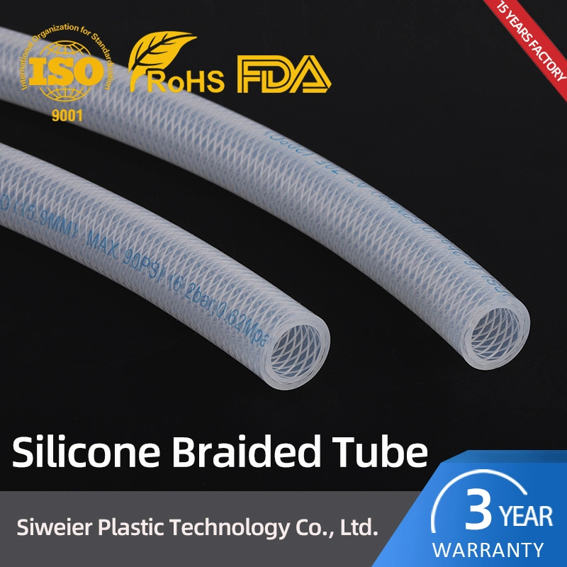 Haute température flexible en caoutchouc de silicone de qualité alimentaire La fibre de polyester tressé tuyau tube