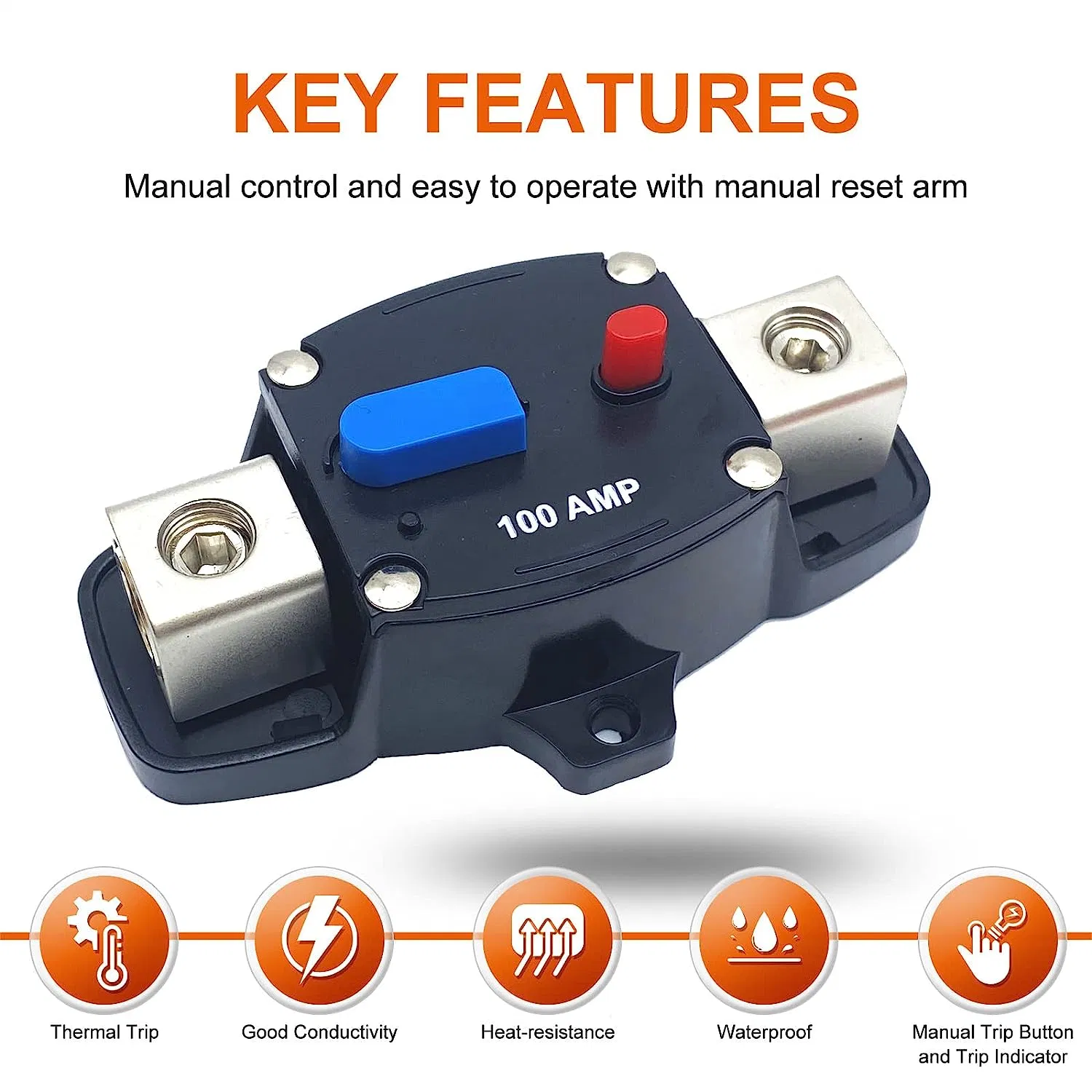 200 AMP Circuit Breaker Resettable Circuit Breaker Self Recovery Circuit Breaker Manual Reset Button for Car Audio and AMPS Protection