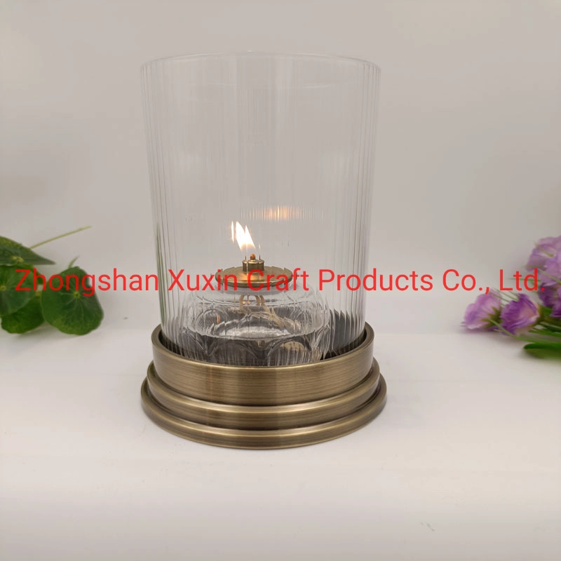 Hardware Metal Candle Holder with Striped Glass Tube