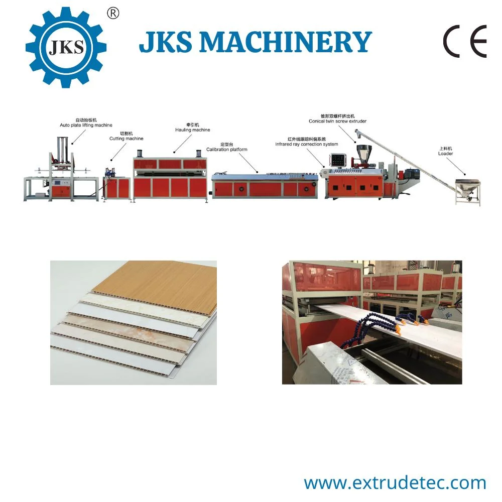 200mm 250mm 300mm 400mm 600mm konische Doppelschraube aus Kunststoff Extruder UPVC PVC Hohlwand Deckenplatte Profil Herstellung Extrusion Produktionslinie