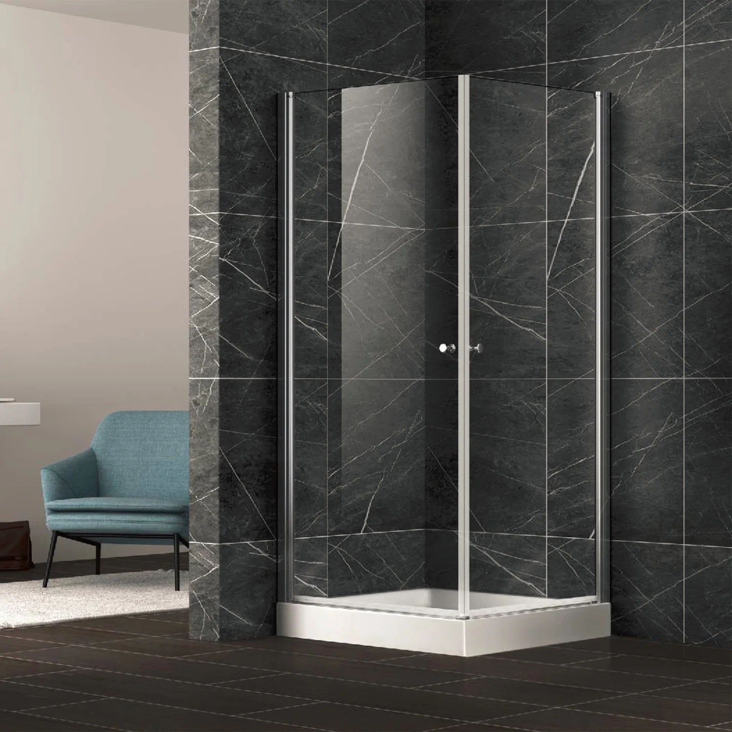 Square Pivot Open Shower Enclosure Room with Aluminum Alloy Frame