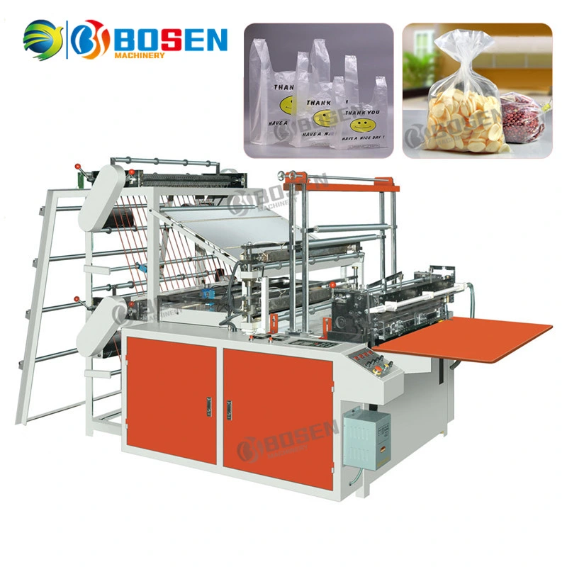 Automatic 2 Layers 4 Lines Garbage Shopping Carry Handle Bottom Sealing Cold Cutting Plastic Bag Making Machine with Conveyor