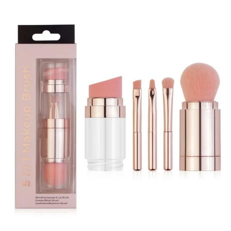 أفضل ميني محترف 5 في 1 فرشاة مكياج إعداد بلوش فرشاة الفرشاة Travel Portable Cosmetic Brush