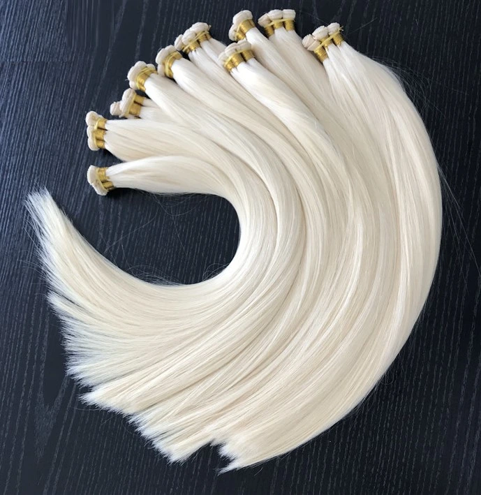 18" #60 Hand Tied Remy Hair Extensions Pearl Blonde Straight