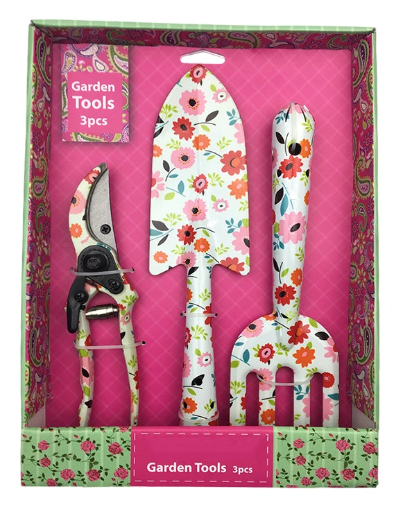 Iron Lady's 3PCS Floral Printed Tools, Shovel, Fork and Pruning Shears, Garden Tools