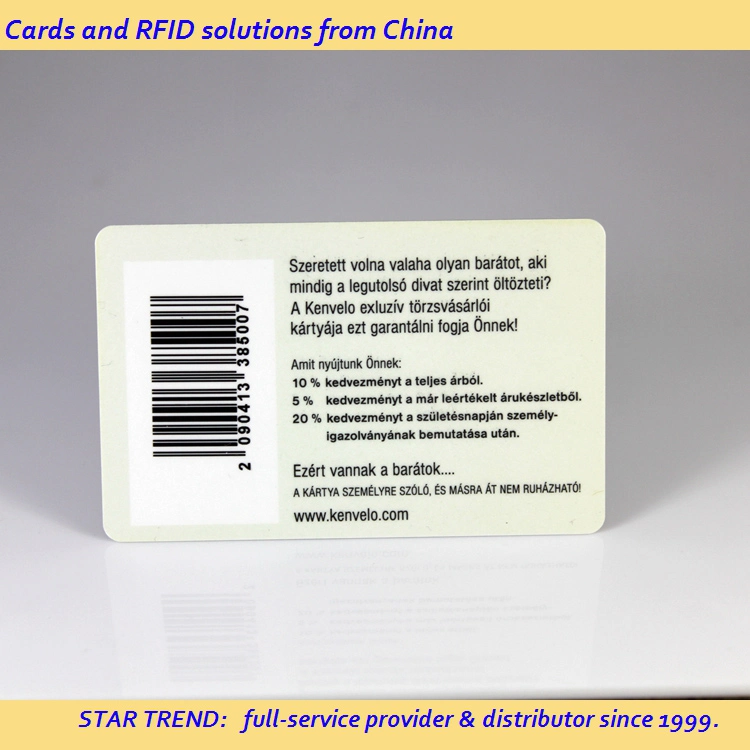 Customized Size Barcode Card Offset/Screen Printing Used as Membership Card, Warehouse Card/Tag, Library Card/Tag, Suppermarket Card/Tag