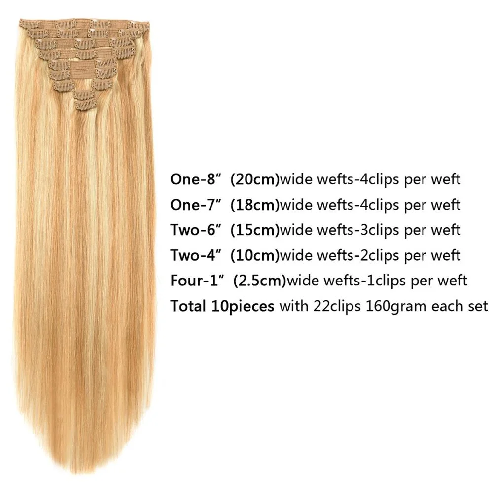 Remy Human Hair Blonde Color Clips in Hair Extensions