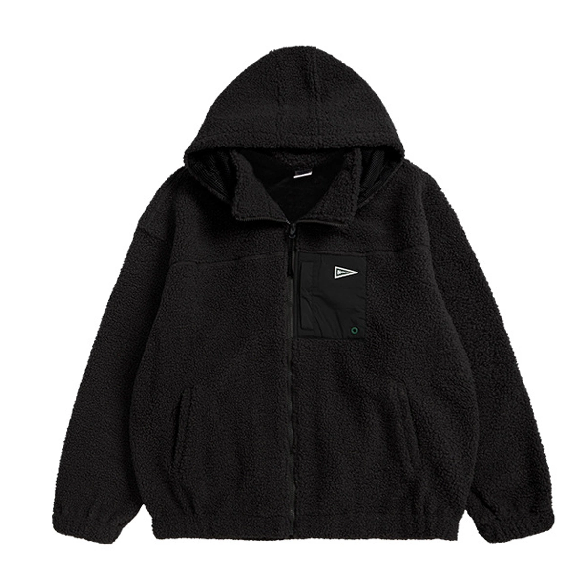 Premium Quality 2023 New Style 100%Polyester Stand Neck Hooded Composite Thickened Lamb Fleece Zipper Jacket