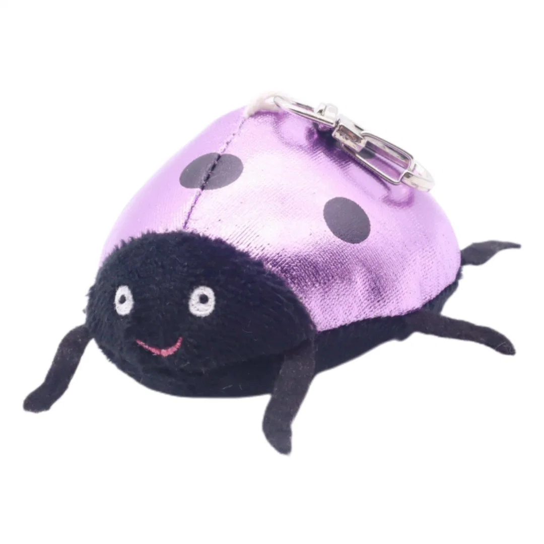 9cm Cute Plush Ladybug Key Ring Stuff Clip Soft Insect Beetle Kids Toys Seven-Star Ladybird Black DOT Printing Purple Shining Wings Animal Key Chain