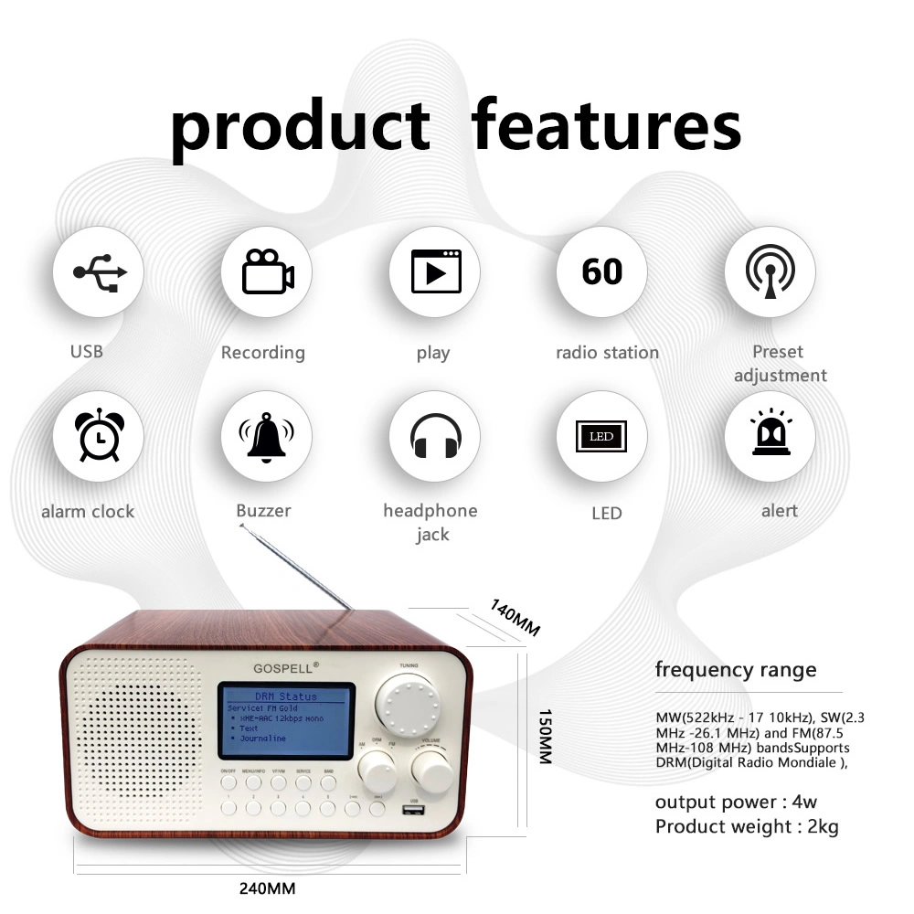 Factory Supply Emergency Hand Radio with USB DRM/Am/FM/Sw Multiband Bands Portable Radio