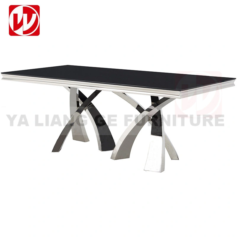 Modern Living Room Furniture Dining Table Sets Black Glass Stainless Steel Home Dining Table