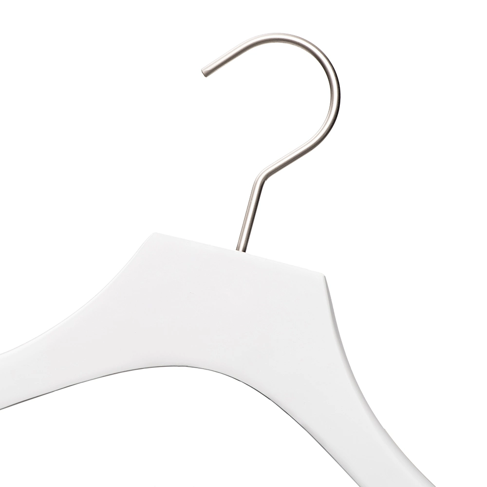 Supplier White Wooden Coat Hanger Set with Nickel Hook for Cloth