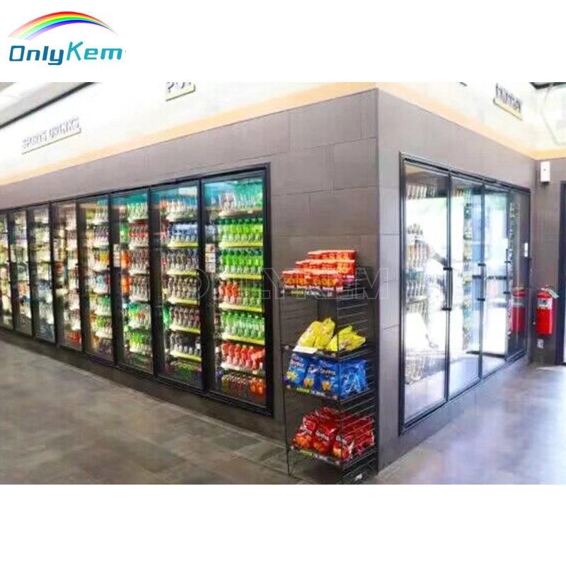 Display Walk in Cooler and Walk in Freezer with 20 Glass Doors for Beer Shop