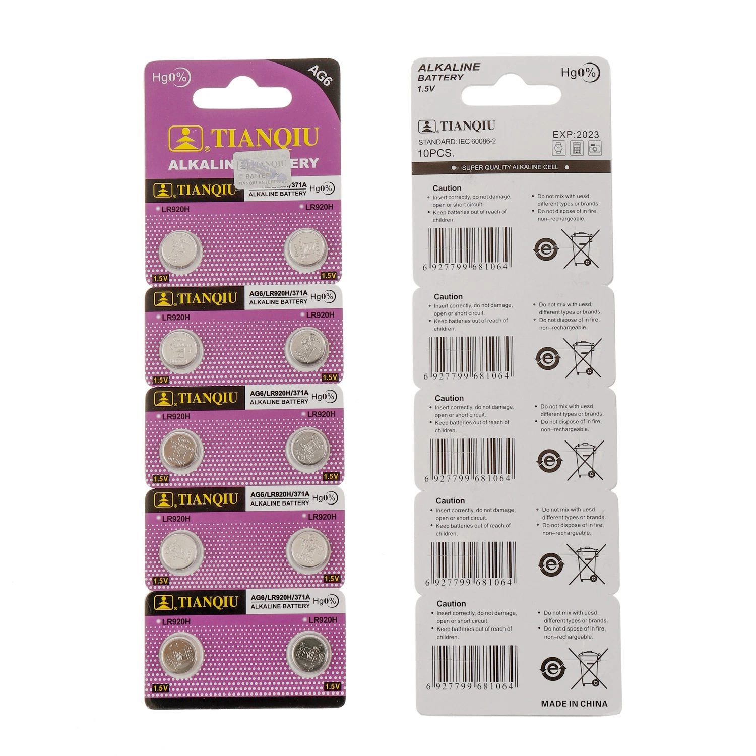 Tianqiu AG6 Button Cell Battery 1.5V Cell