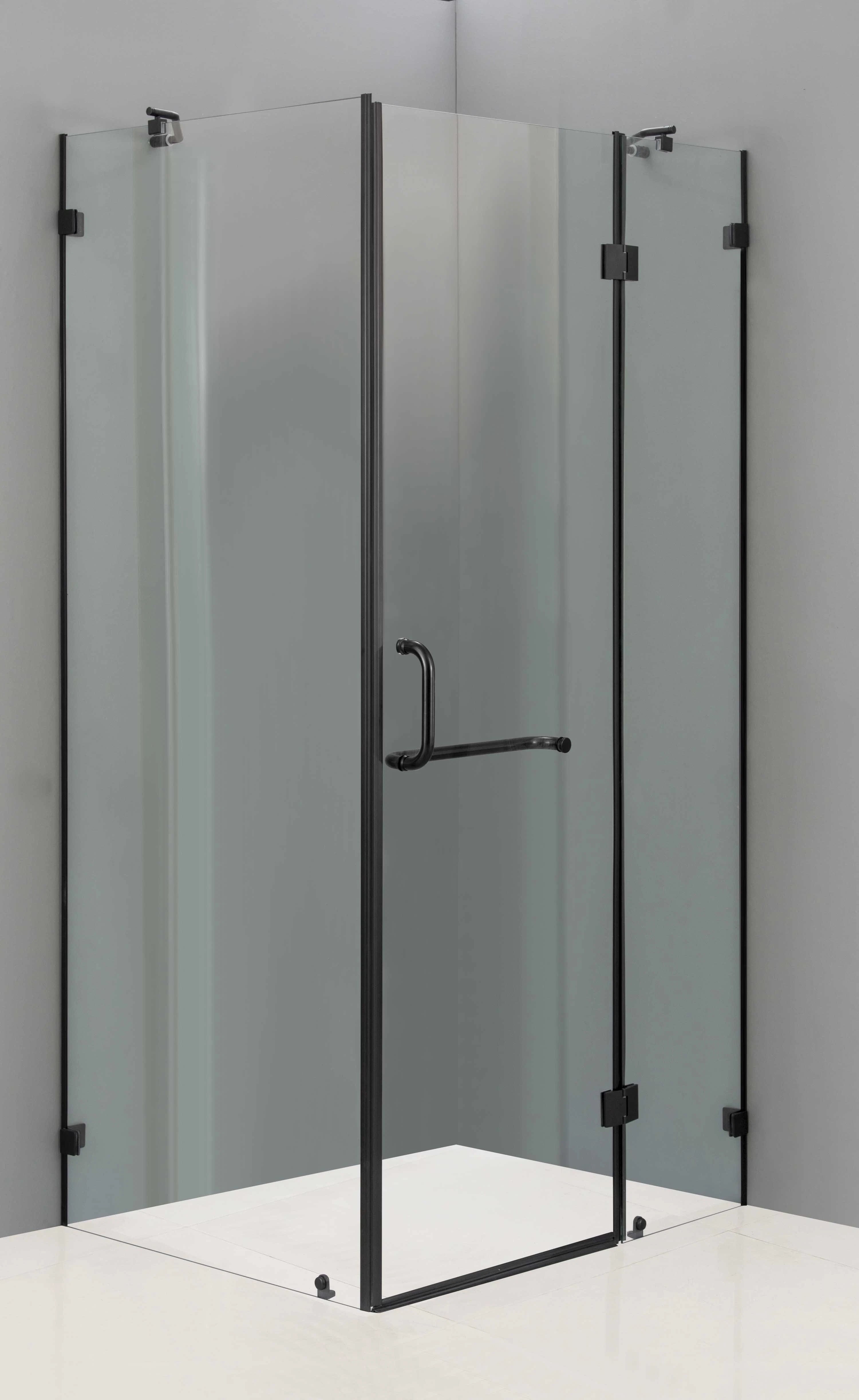 Black Hinge Simple Bathroom Shower Tempered Transperant Glass