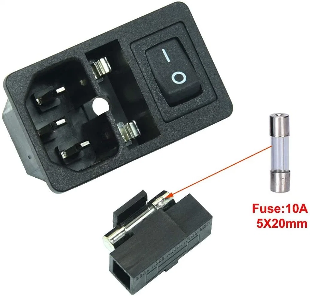 10A 220V/110V Rocker Switch Power Socket Inlet Module with a Fuse for 3D Printer