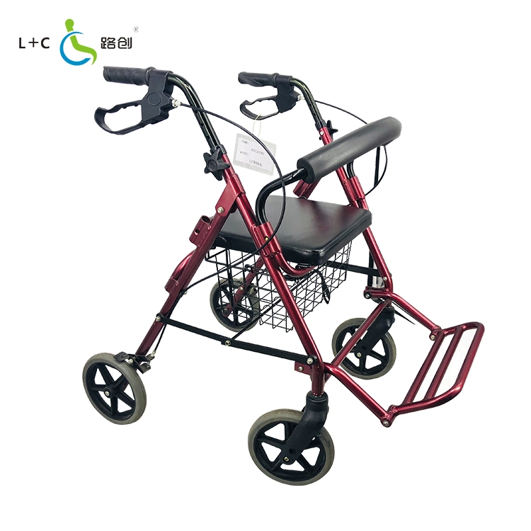 Las cuatro ruedas de rodadura Rollator caminador plegable con Respaldo extraíble