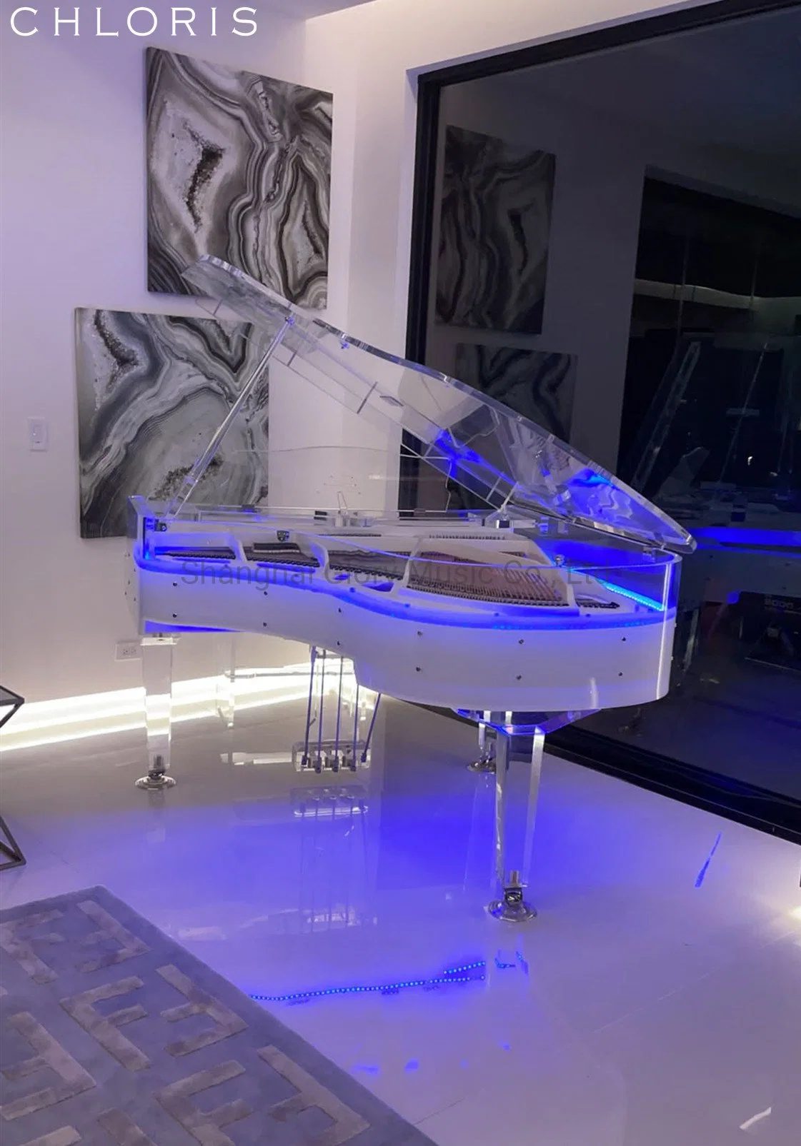 Luxury Furniture Acrylic Transparent Grand Piano Red Color for Home Decoration