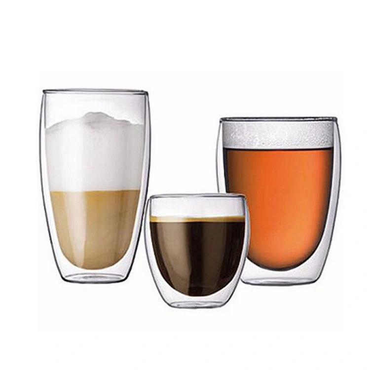 80ml 150ml 250ml 350ml 450mlprofessional Doble pared Borosilicato de vidrio Café Tazas de té tazas de vidrio transparente botella de agua potable