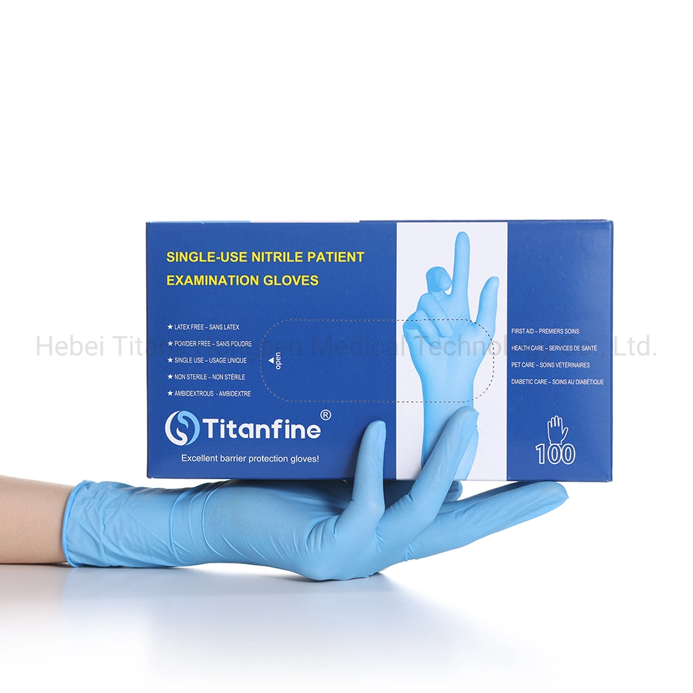 Fabricante de guantes desechables de nitrilo sin polvo para inspección de alimentos