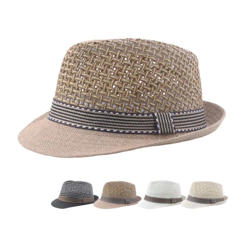 Commerce de gros de l'été sangle respirant Papier paille Jazz Panama Hat Fedora Cap