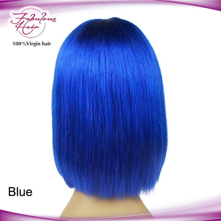 Indicador natural de Cabello corto recta Bob pelucas delantera de encaje de color azul