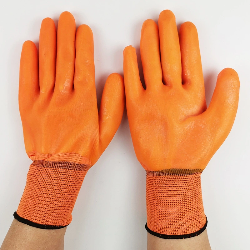 Water Proof Red PVC Fully Coated Gloves with Cotton Knit Wrist