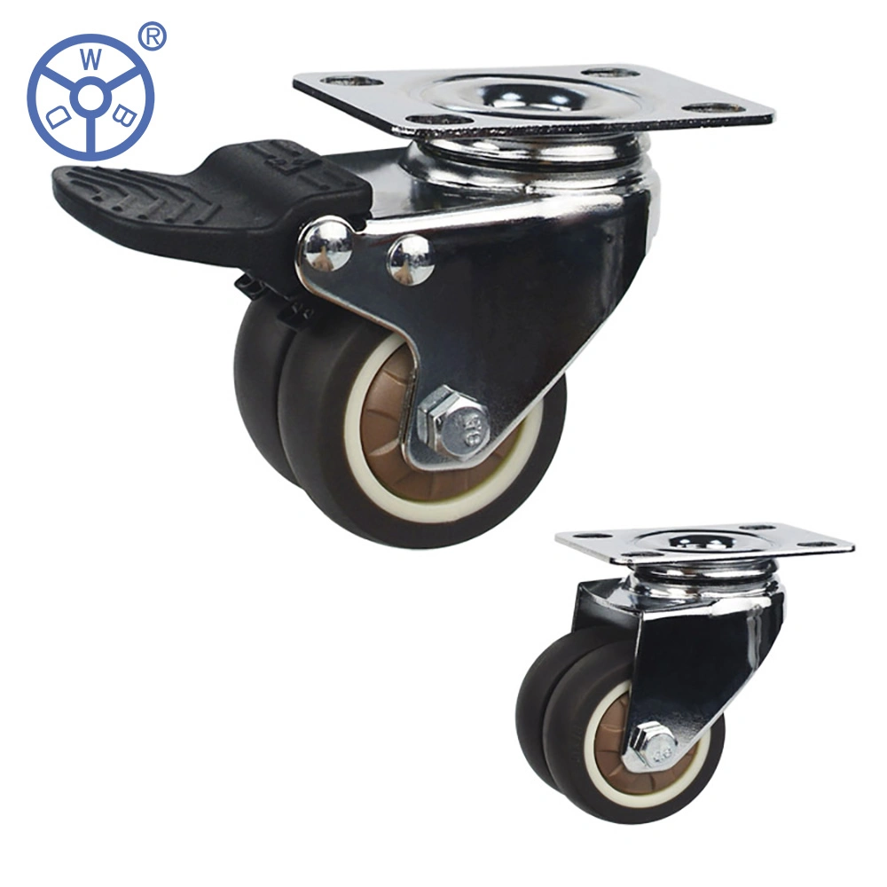 50 mm 75 mm Brown Universal TPR Rotating Castor Twin Wheel with Bearing Mute Furniture Swivel Casters