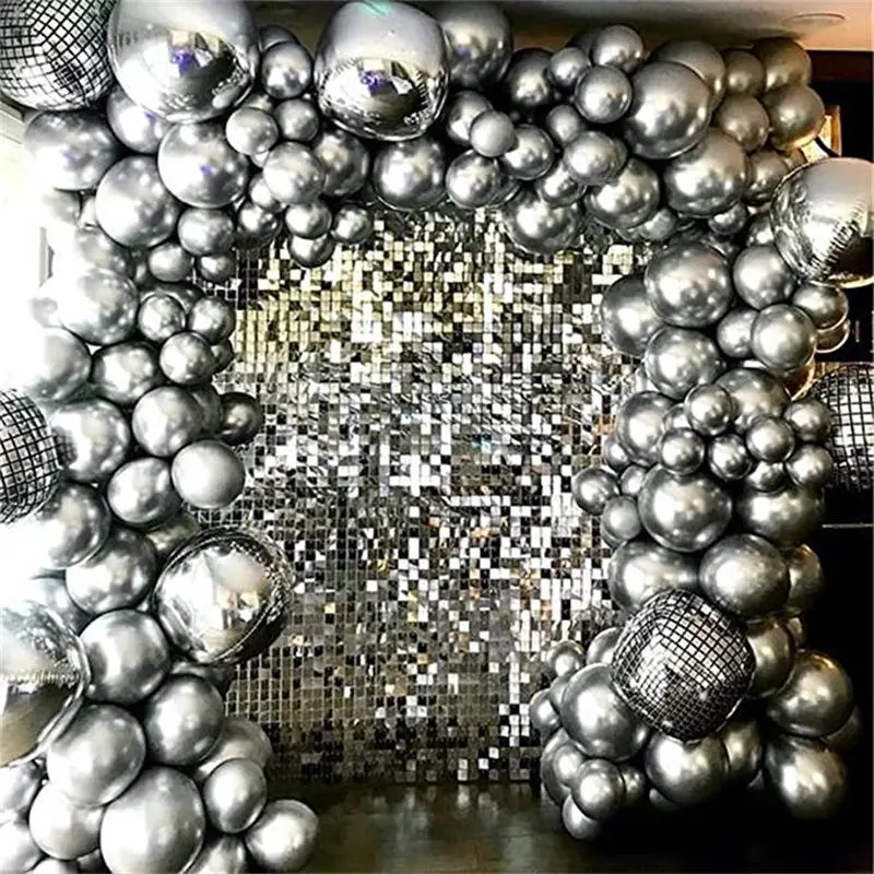 120PCS Metallic Silver 4D Disco Balloon Set Birthday Party Single Night Event Nightclub Decorations Balloons