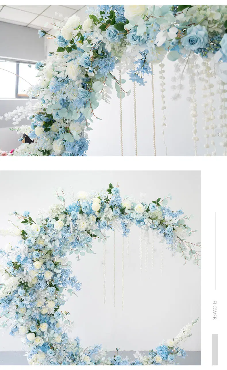 Blue Artificial Flowers Wedding Moon Arch Flower Wedding Decoration