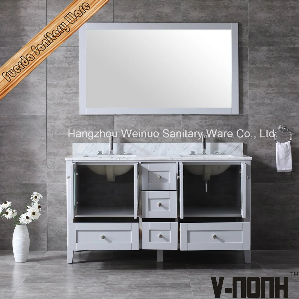 Hot Sales Grey Finish Solid Wood Modern Double Sinks Bathroom Furniture