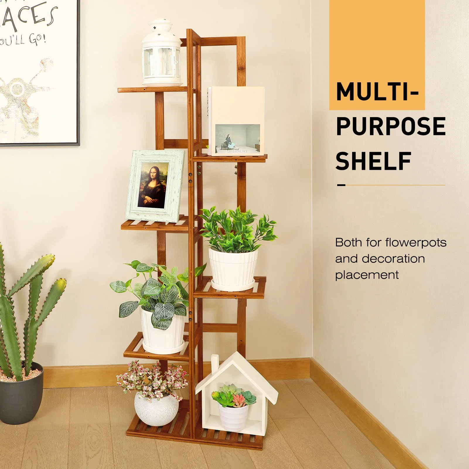 Bamboo Plant Rack 6 Tier Shelf Corner Planters Pot Table Flower Stand