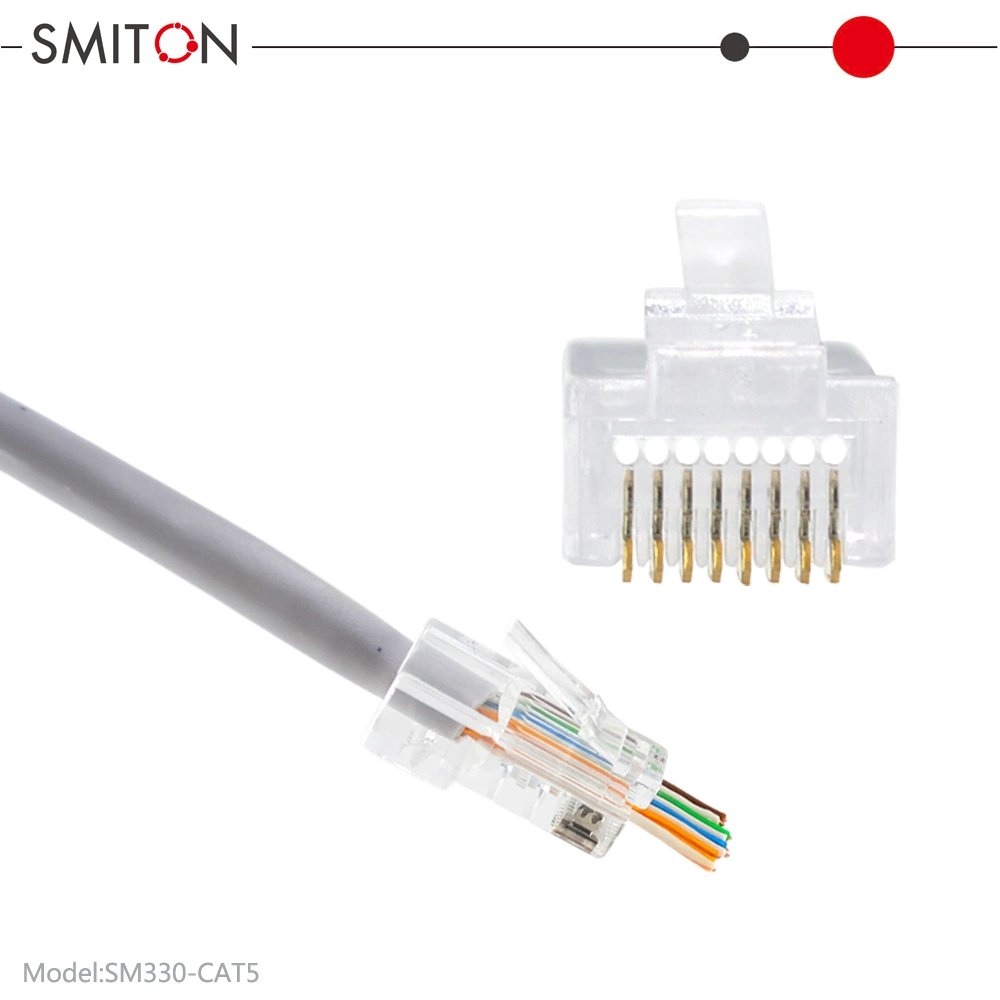 Ez RJ45 UTP RJ45 Pass Through Plug Ethernet Network Modular Plug 8p8c Cat5e/CAT6/CAT6A RJ45 Crystal Heads Connector