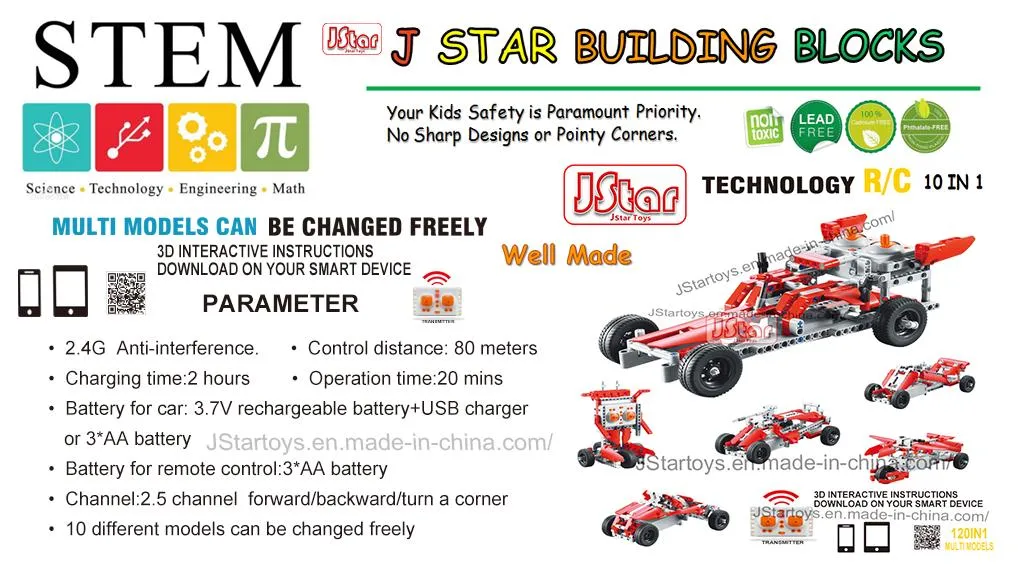 Jstar Technology RC 10in1 Assembly 191PCS Building Blocks Stem Technic DIY Bricks Blocks Sets for Kids Learning Engineering Construction Toys Blocks Sets