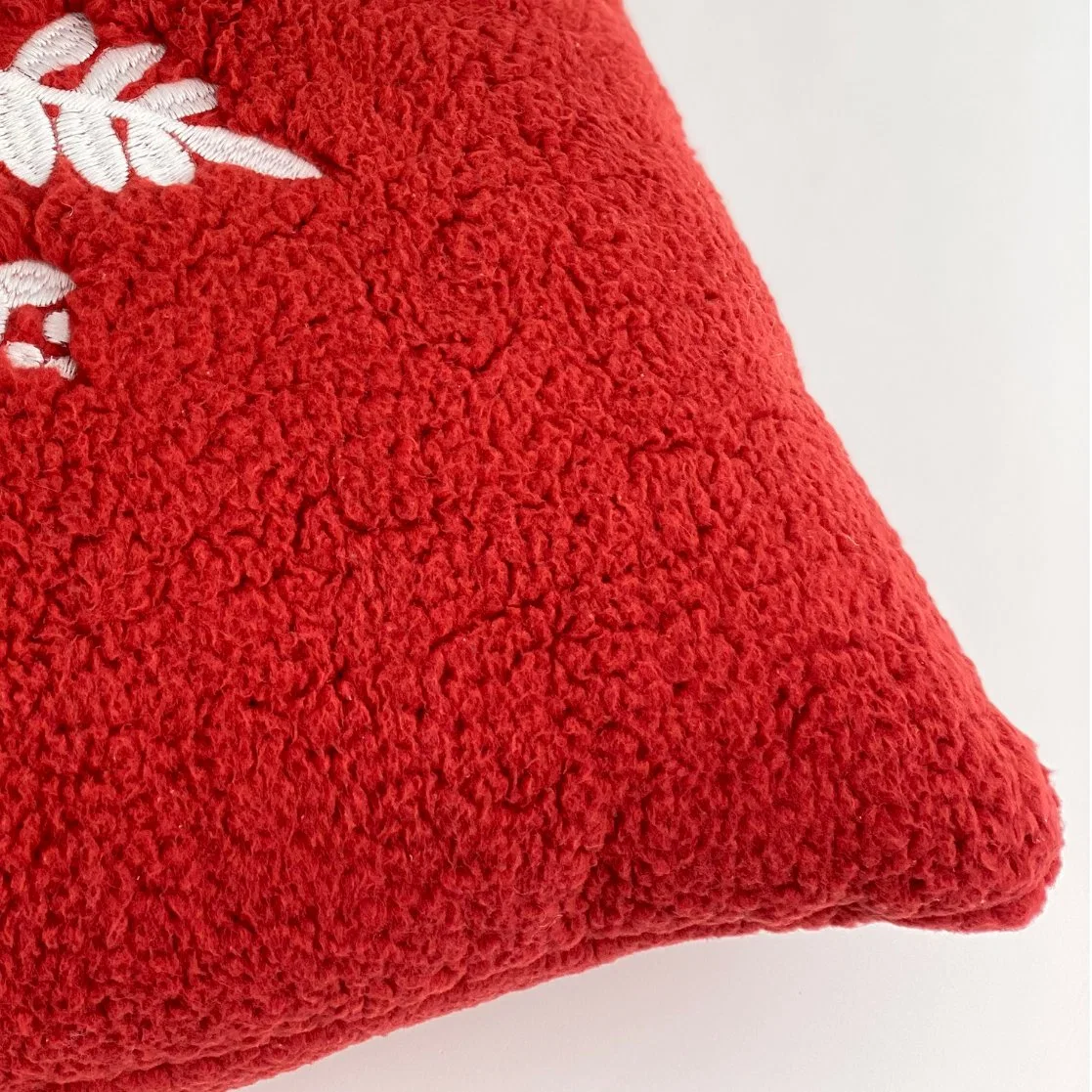 Christmas Red Pillow Covers Embroidered Teddy Fur Fleece Polyester Snowflake Sofa Bedroom Car Pillowcase for Couch 24"X24" Inch Decor Cushion