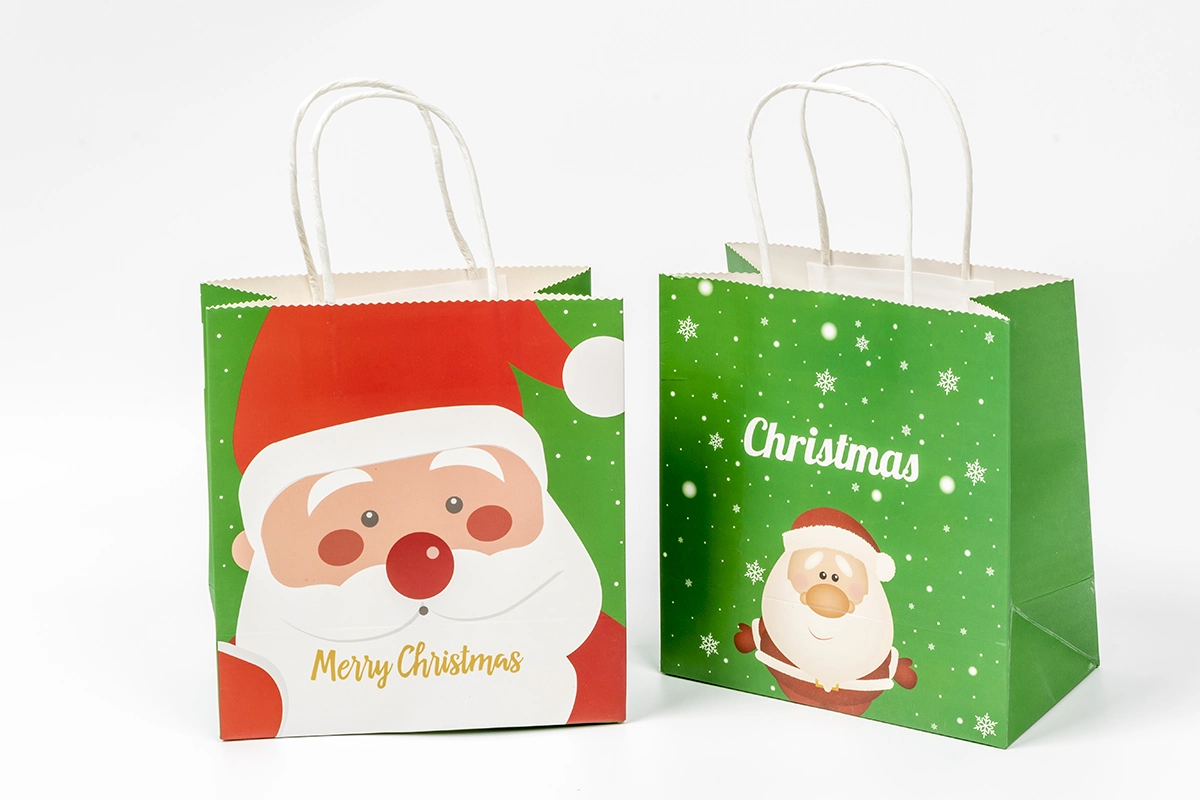 Christmas Green Gift Paper Bag with Customized Logo and Handle