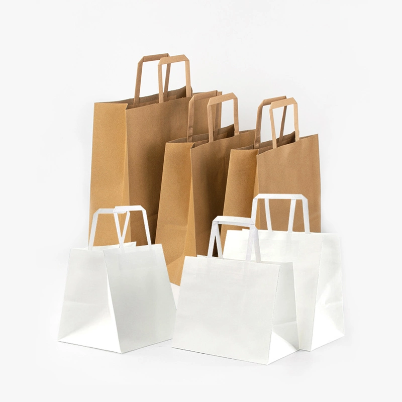 Custom Printed Logo Brown Kraft Paper Bag Packaging Restaurant Food Coffee Cup Takeout Takeaway Bags Paper