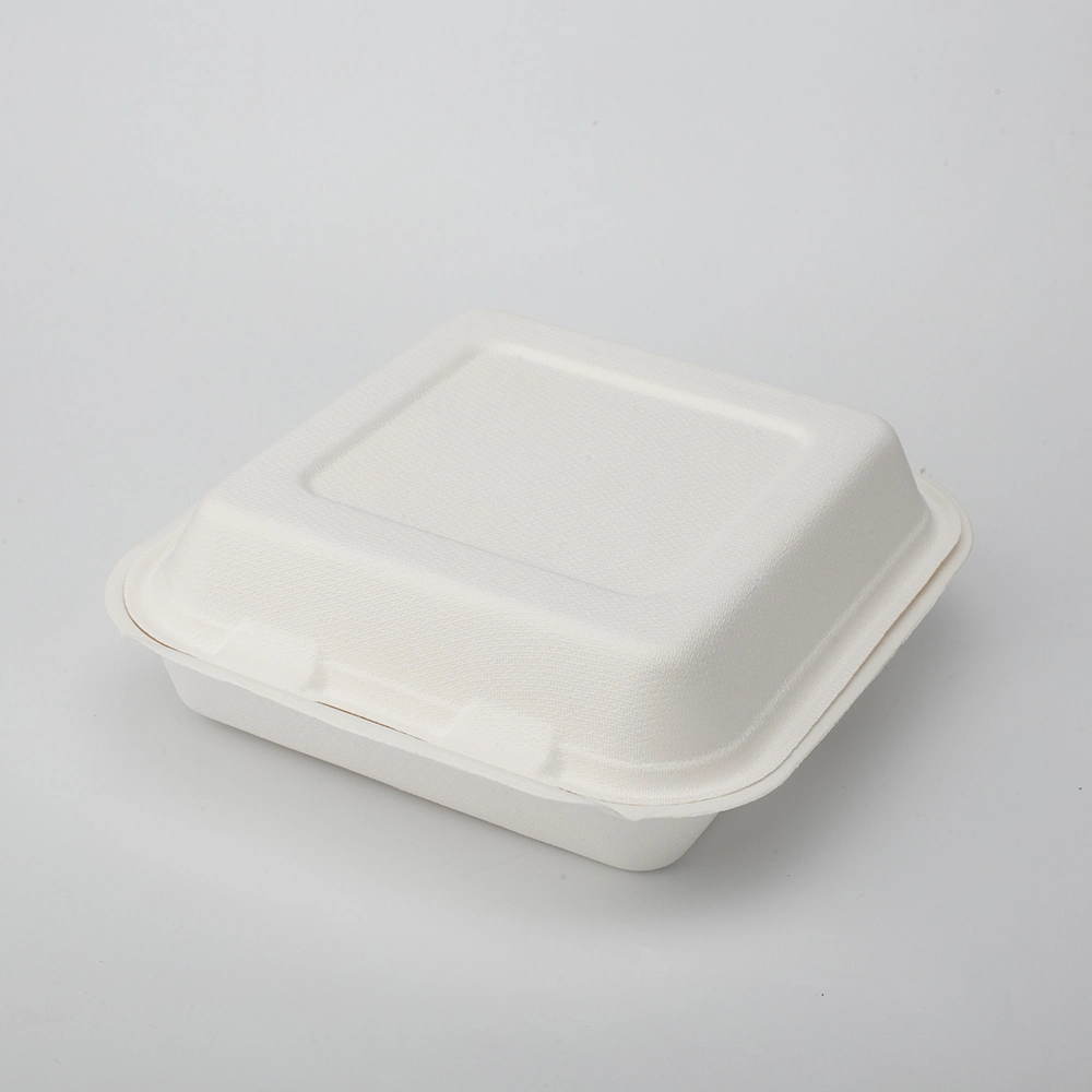 3% biodegradable caña de azúcar Bagasse9" X 9" 100-C contenedor con bisagras