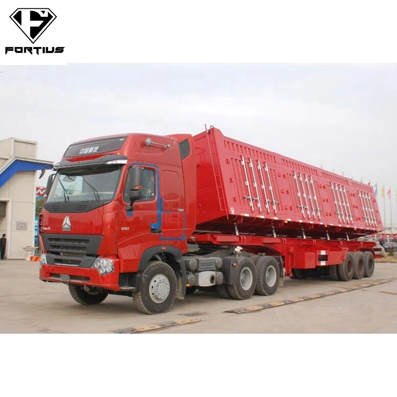 China Fabricante 80 Ton 100ton lado capacidade dumper do cilindro hidráulico da caixa basculante de dumping semi reboque Fornecedor