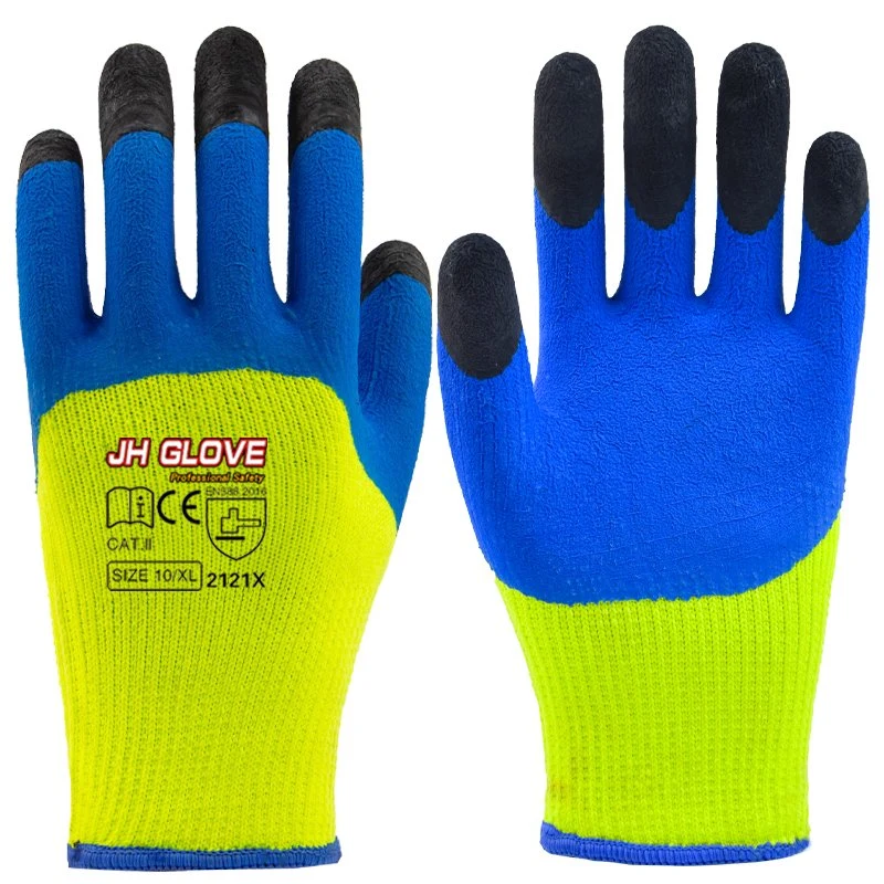 Latex Foam 3/4 Green Blue Coated Terry Liner Thickened Winter Work Gloves