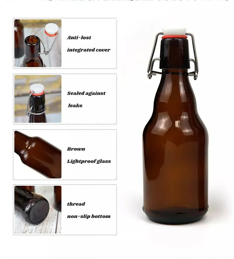 Amostra grátis de garrafa de cerveja de vidro vazia, reciclável, com tampa de balanço, com logotipo personalizado, para Kombucha, nos tamanhos de 200ml, 250ml, 300ml, 330ml, 500ml e 1 litro.