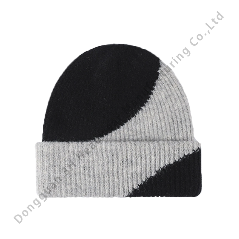 Großhandel Mode zwei Ton verdicken Winter Caps für Unisex Custom Mütze Mit Wollgestrick