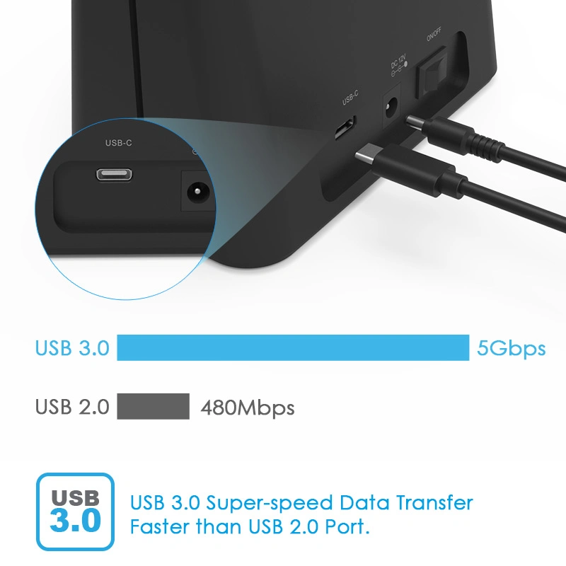 Unidad de disco duro externa 3,1 de un solo compartimento USB 6TB a SATA Estación de acoplamiento para SSD HDD 2,5/3,5inch