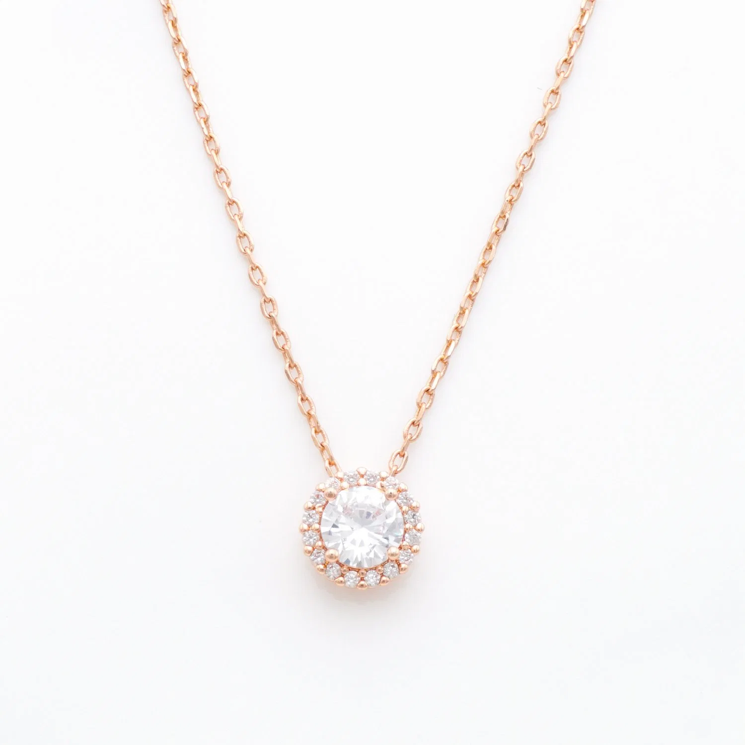 Design Simple Pretty Rose Gold Plated Fashion Silver Jewellery Round Diamond Necklace