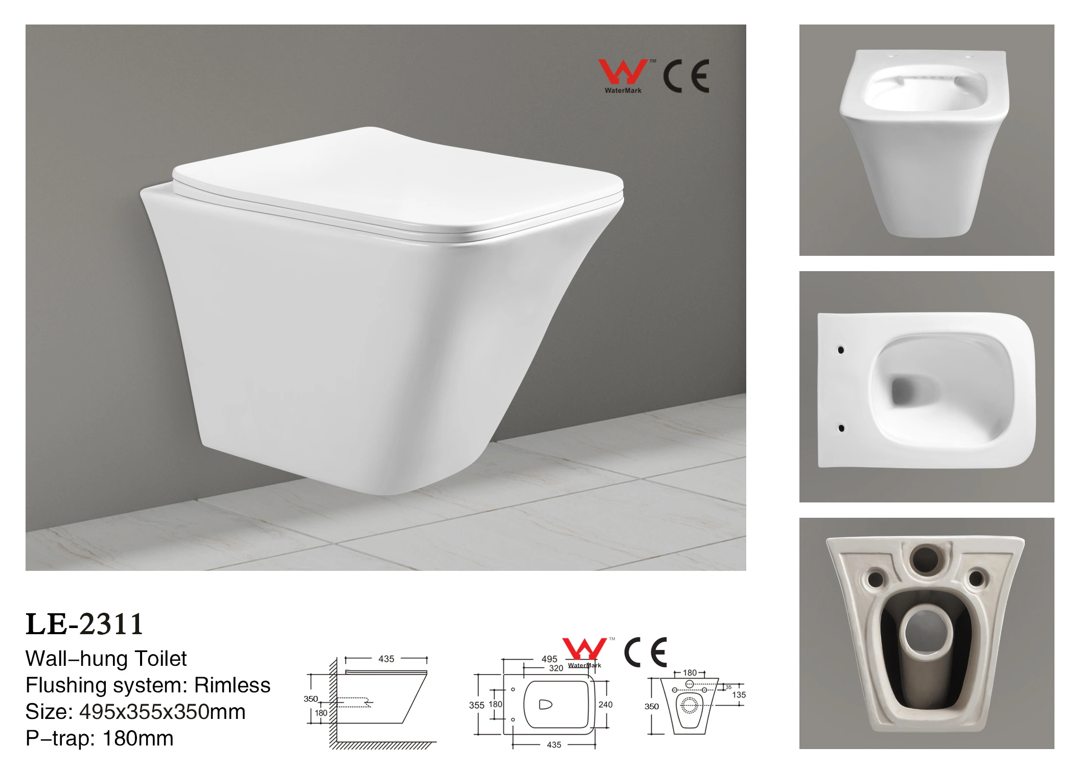 Matt Black Rimless Bathroom Wall Mount Toilet with CE & Factory Price 2311-Oiq