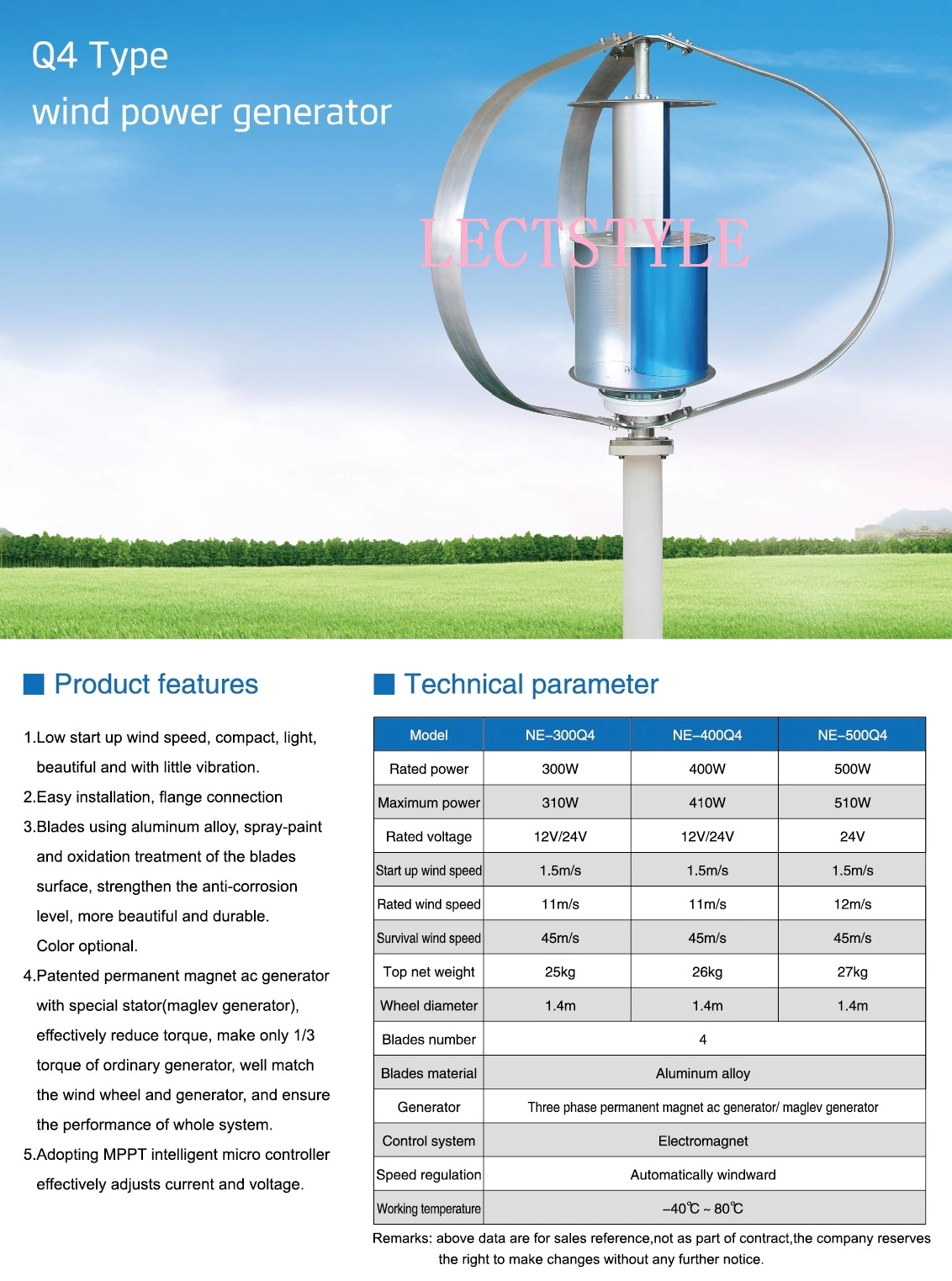 Venta de fábrica 12V/24V400W Aerogenerador de Eje Vertical / generador de viento