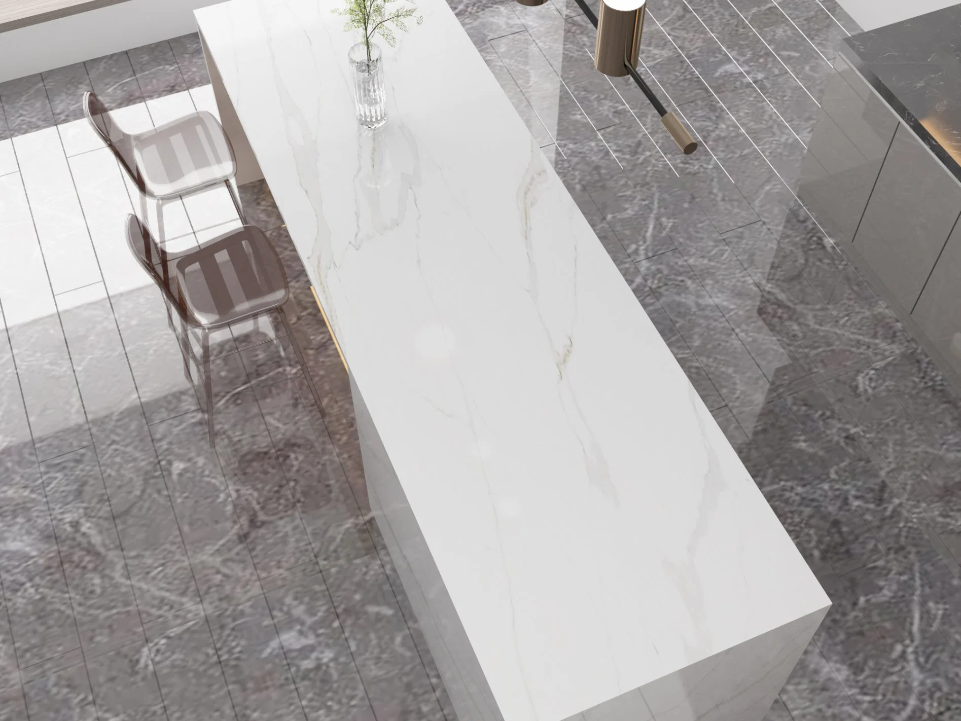 Blanco Piedra de Cuarzo Artificial Slab con venas Naturales