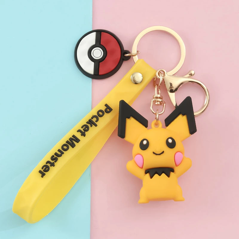 3D Pokemon Cute Pikachu Blank Alarm Spinning Mini Toy Hot Selling Anime Cartoon Promotion Gift Soft Rubber Fashion Car Accessories PVC Keychain for Sale