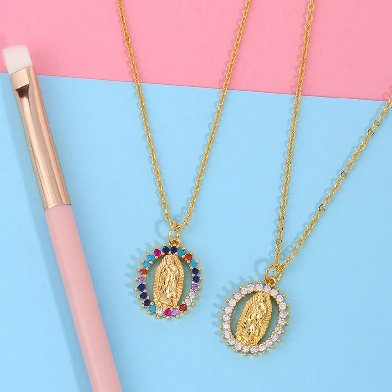 New Arrival Gold Plated Religious Necklace Virgin Mary CZ Maria Pendant Necklace