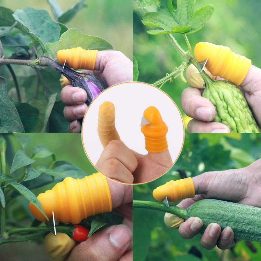 Fruto de la jardinería recogiendo verduras cuchillo pulgar dedo de protección guantes de silicio de la herramienta de recolección de la cuchilla de acero inoxidable